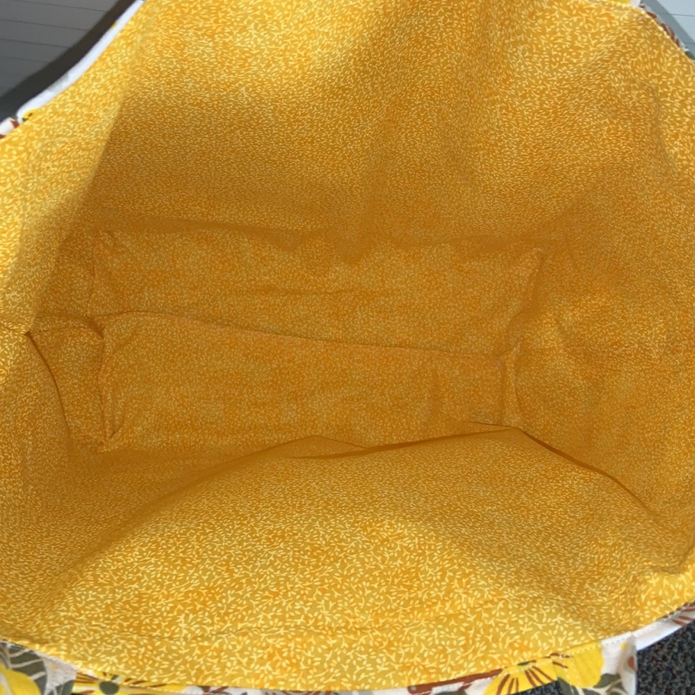Hand Crafted All Purpose Reusable 100% Cotton Pretty Yellow Floral Tote Bag - Picture 4 of 4
